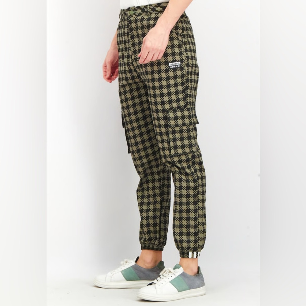 adidas Black and Green Checkered Cargo Jogger Pants Sz 12